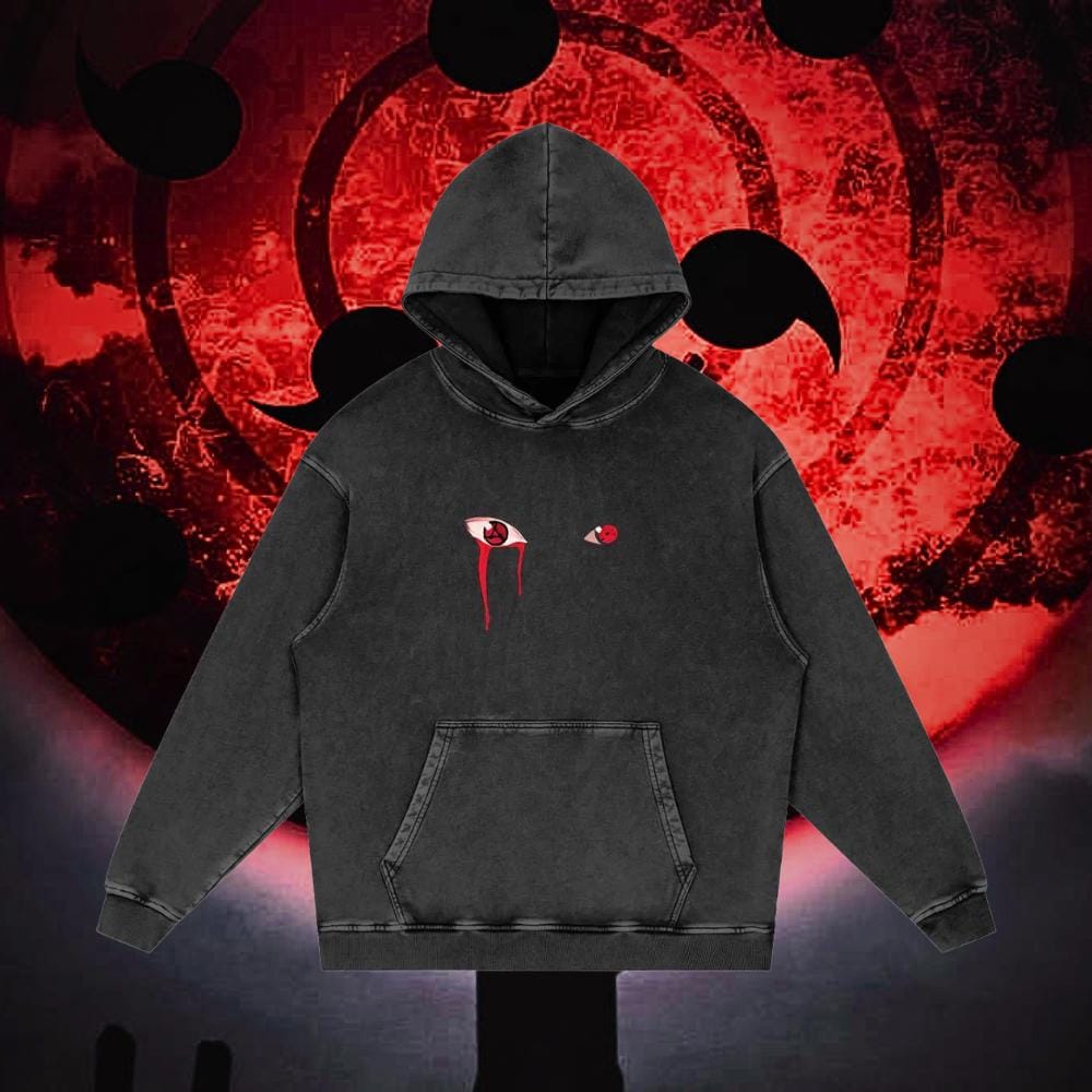 Uchiha Clan Sharingan Vintage Acid-Washed Graphic Hoodie