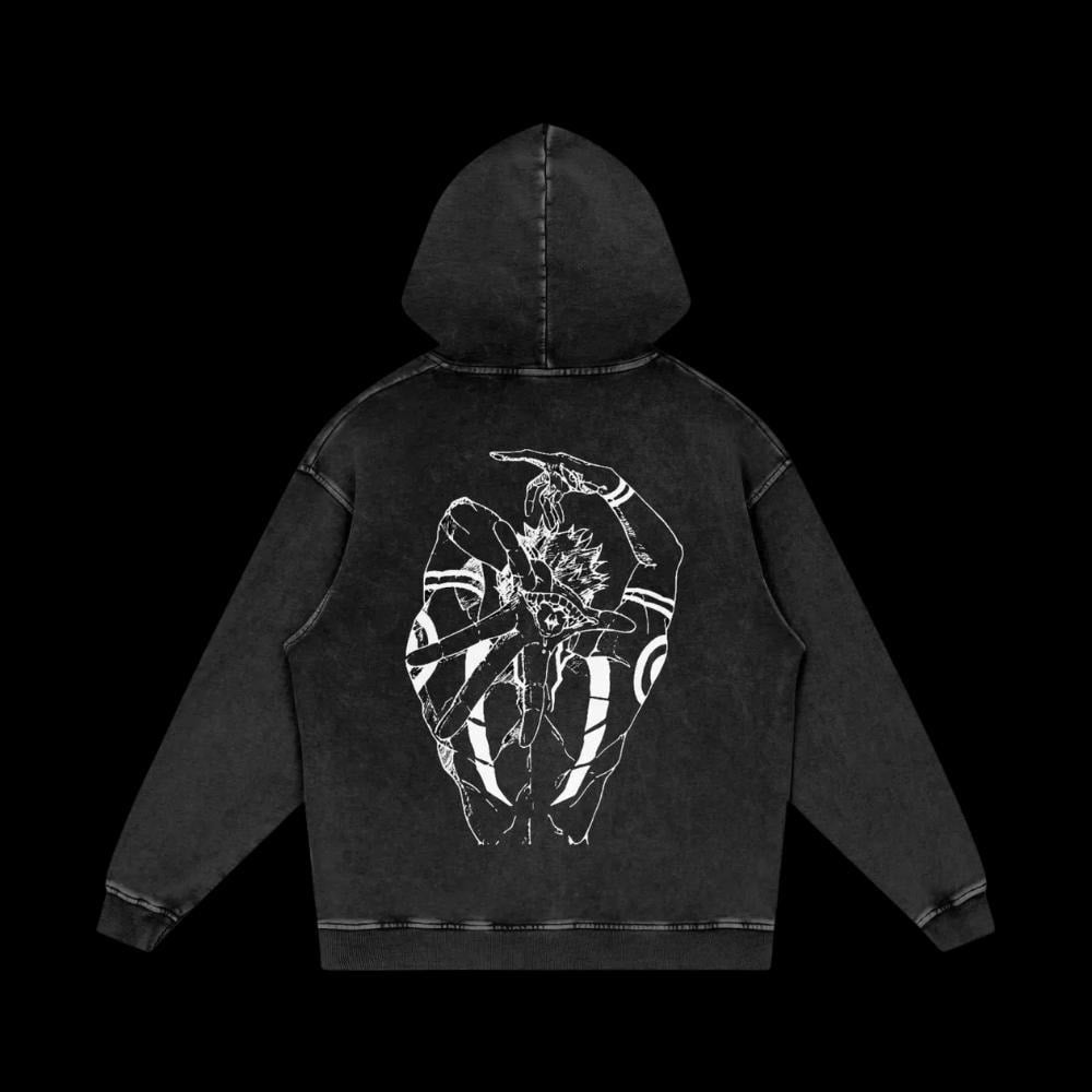 Sukuna Vintage Acid-Washed Graphic Hoodie