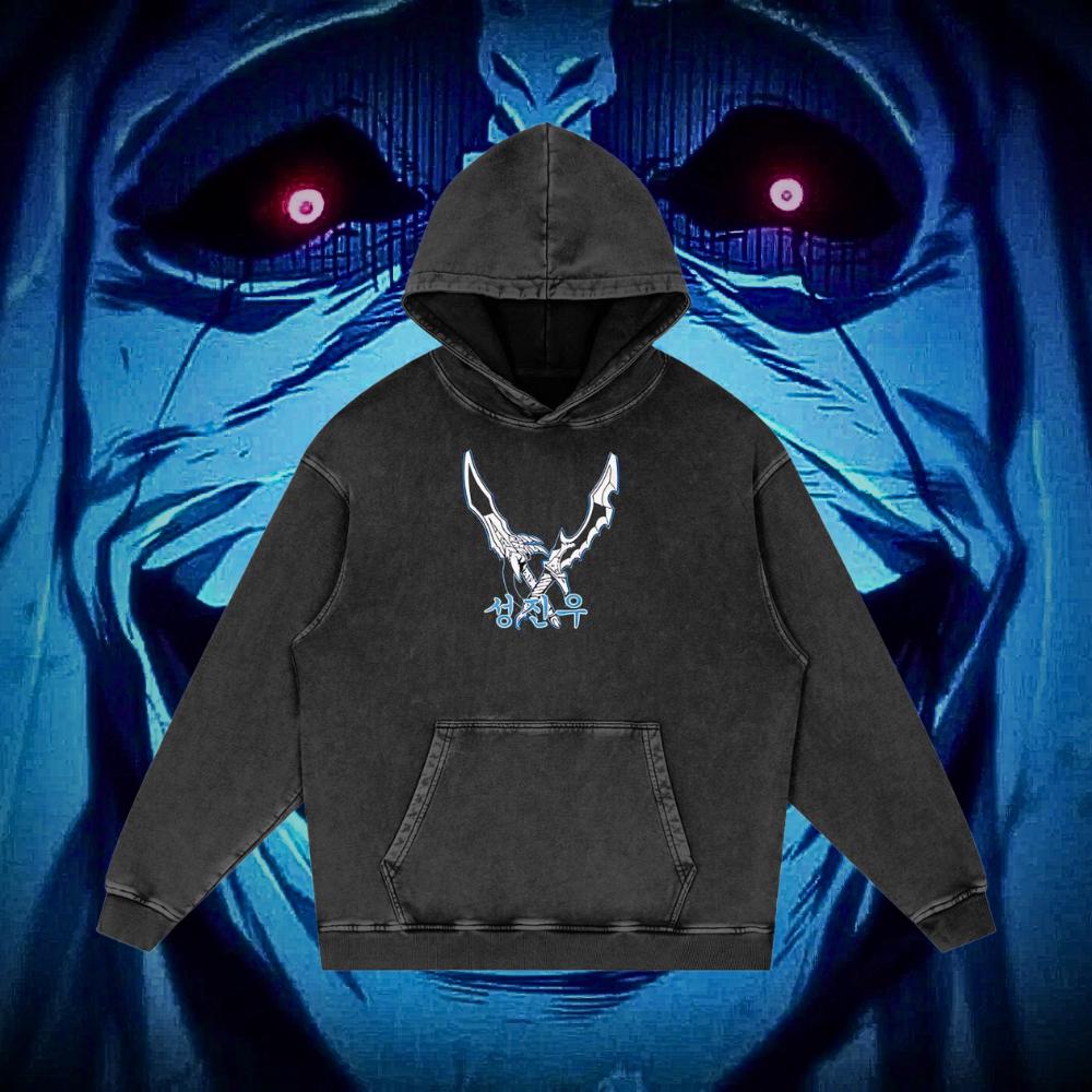 Solo Leveling Vintage Acid-Washed Graphic Hoodie