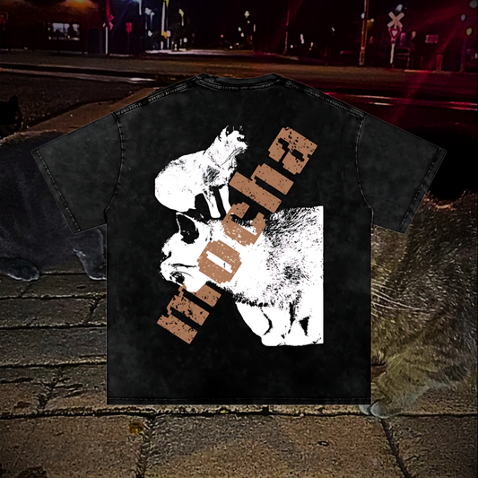 Mocha Stray Cat Feast Vintage-Washed Heavyweight Graphic Shirt