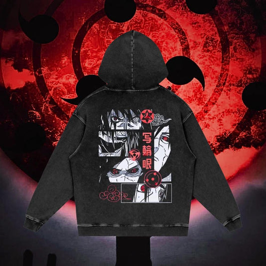 Uchiha Clan Sharingan Vintage Acid-Washed Graphic Hoodie