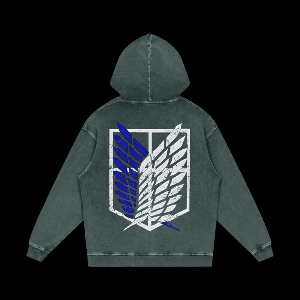 Green Scout Regiment Vintage Acid-Washed Graphic Hoodie