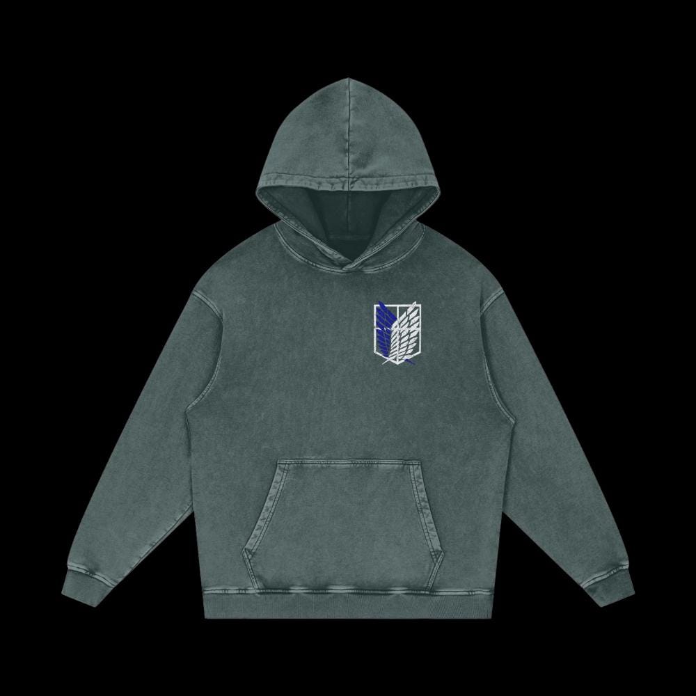 Green Scout Regiment Vintage Acid-Washed Graphic Hoodie