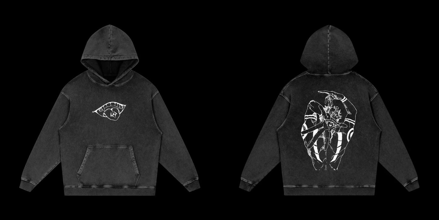 Sukuna Vintage Acid-Washed Graphic Hoodie