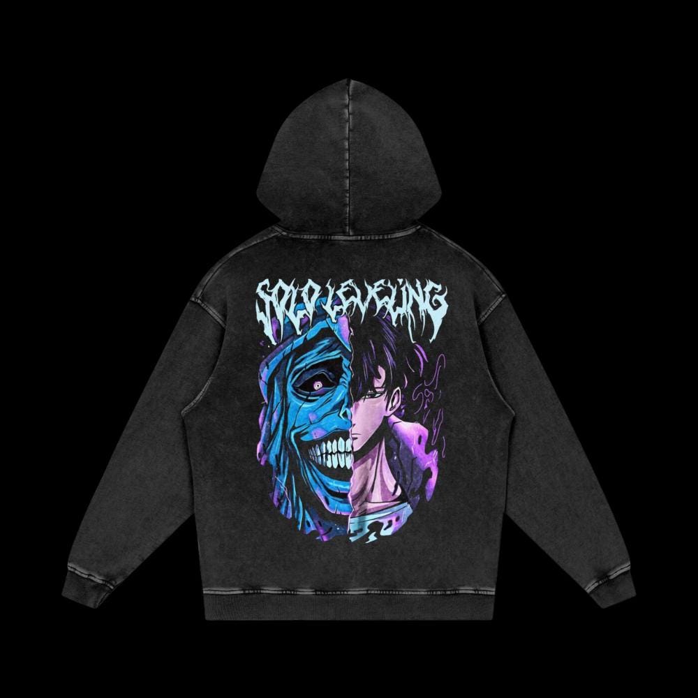 Solo Leveling Vintage Acid-Washed Graphic Hoodie