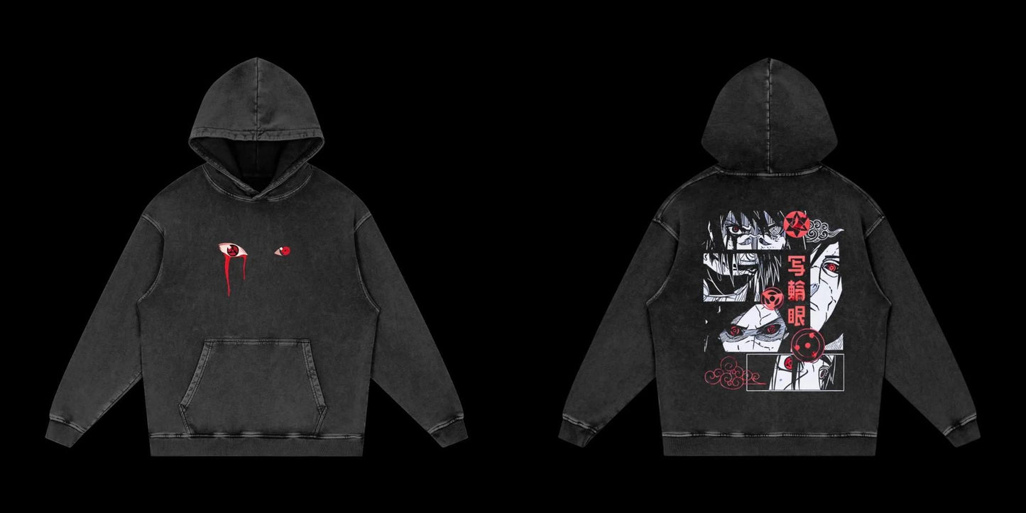 Uchiha Clan Sharingan Vintage Acid-Washed Graphic Hoodie