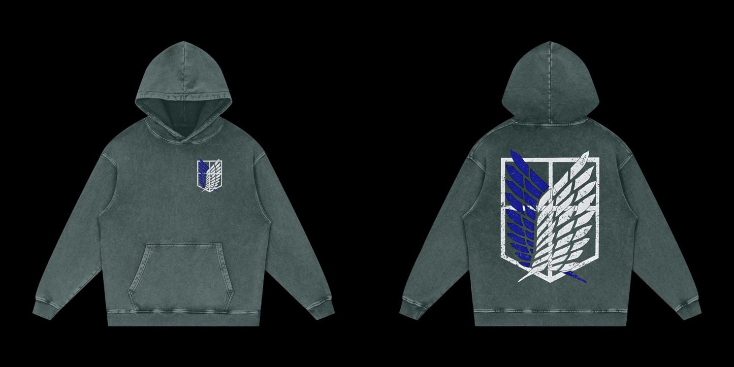 Green Scout Regiment Vintage Acid-Washed Graphic Hoodie