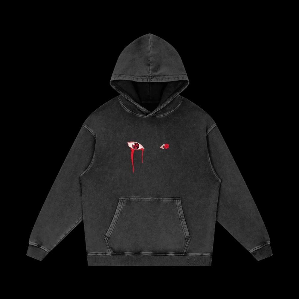 Uchiha Clan Sharingan Vintage Acid-Washed Graphic Hoodie