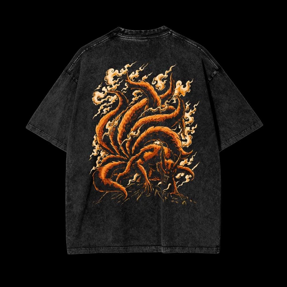 Naruto Kurama Nine-Tailed Fox Vintage Oversized Graphic Lifting T-Shirt