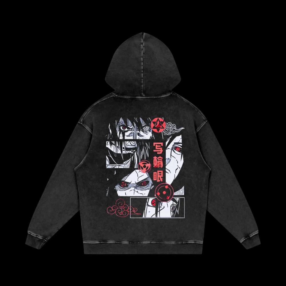 Uchiha Clan Sharingan Vintage Acid-Washed Graphic Hoodie